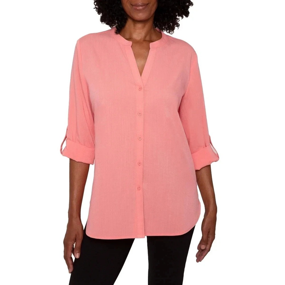 Mario Serrani Pink Button Front Roll Tab Blouse Women Medium NEW 1859443